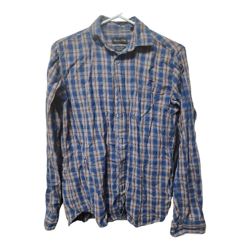 3014 - Massimo Dutti Medium Plaid Long Sleeve Button Up Men's Shirt